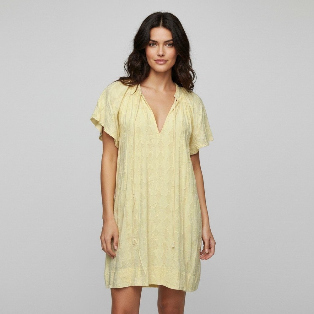 Apiece Apart Butter Yellow Textured Diamond V-Neck Shift Dress Womens Size Small